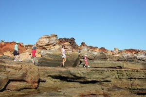 The kids and me exploring at Gantheaume Point